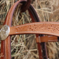 Browband headstall with engraved silver hardware.