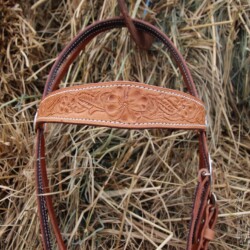 Browband headstall with engraved silver hardware.